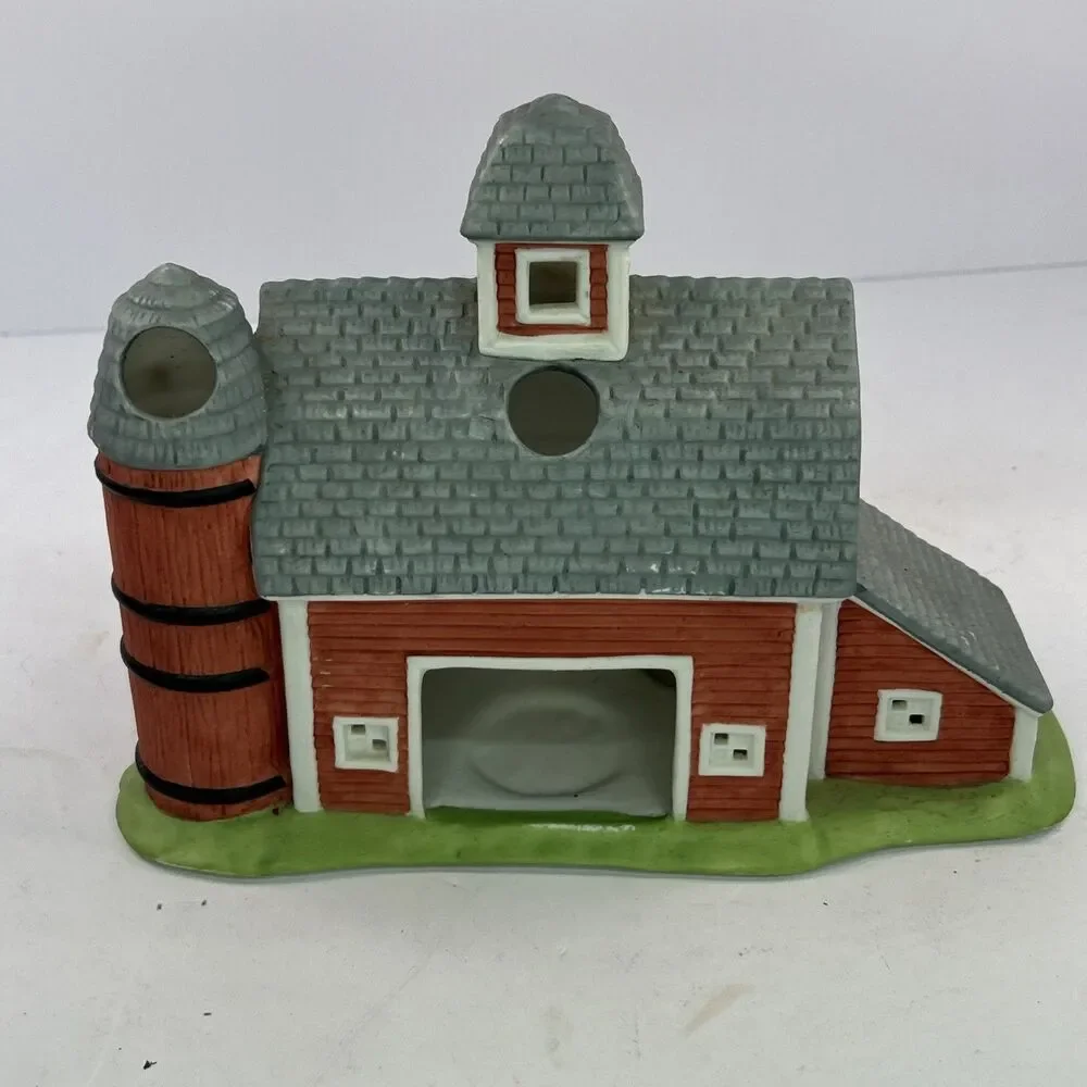 Vintage PartyLite Meadowbrook Farm Red Barn Silo Tealight Candle Holder P0493